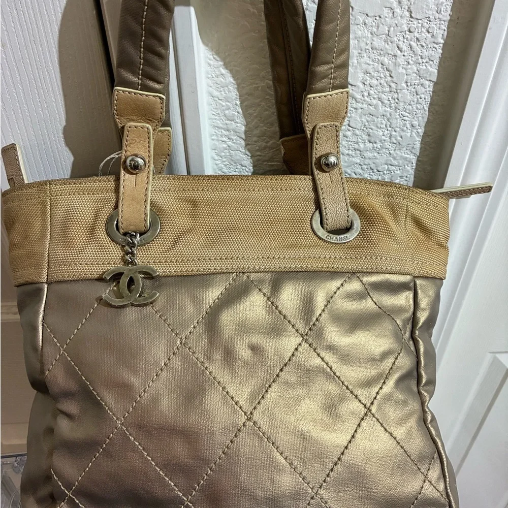 Chanel Metallic Gold and Tan Tote